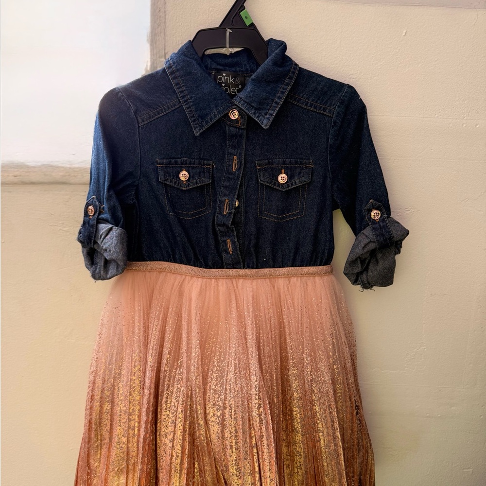 Pink Platinum Blue Denim dress with Rose Gold Tully